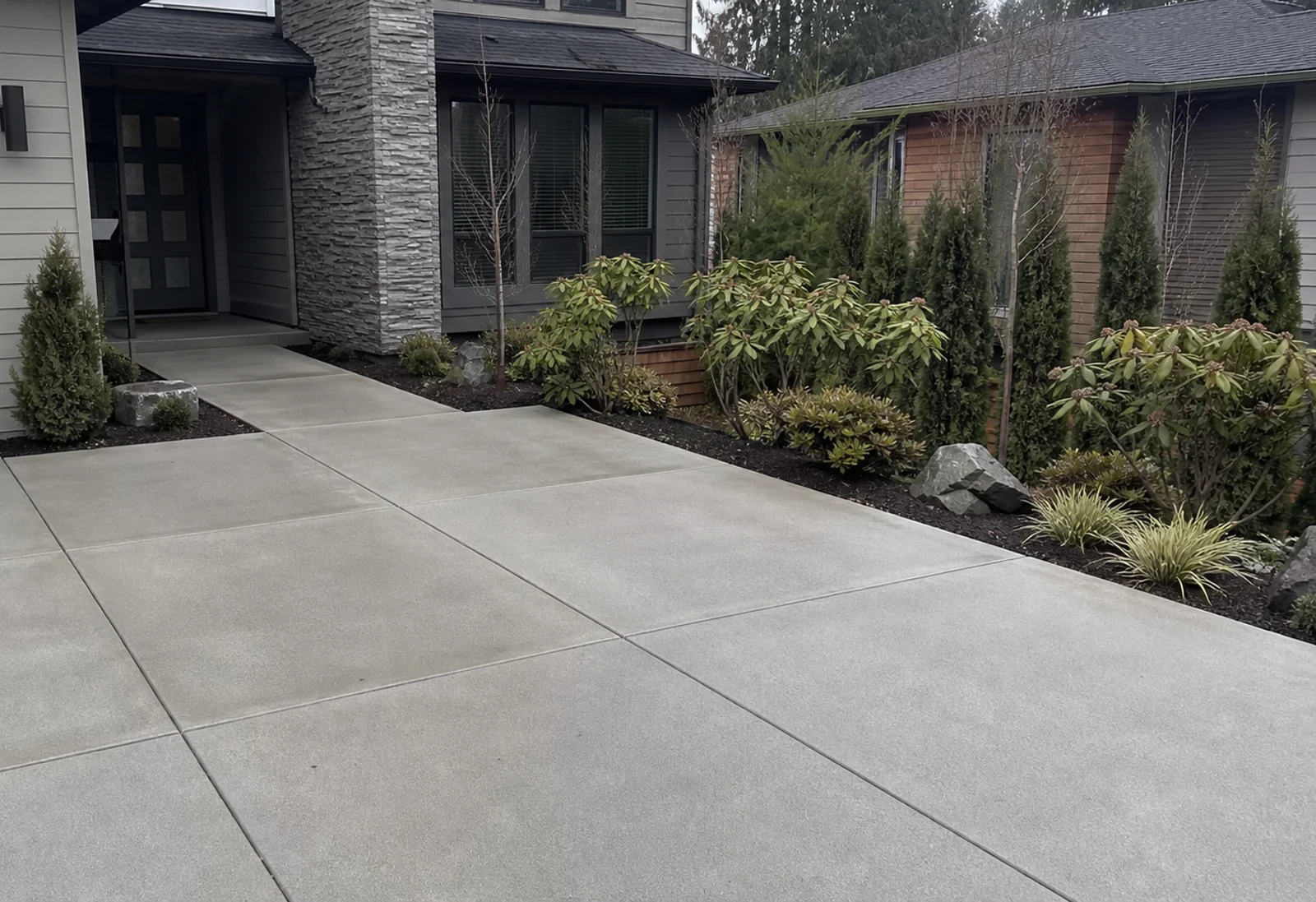 Bellevue Washington established residential neighborhood King County Eastside concrete driveway mature landscaping