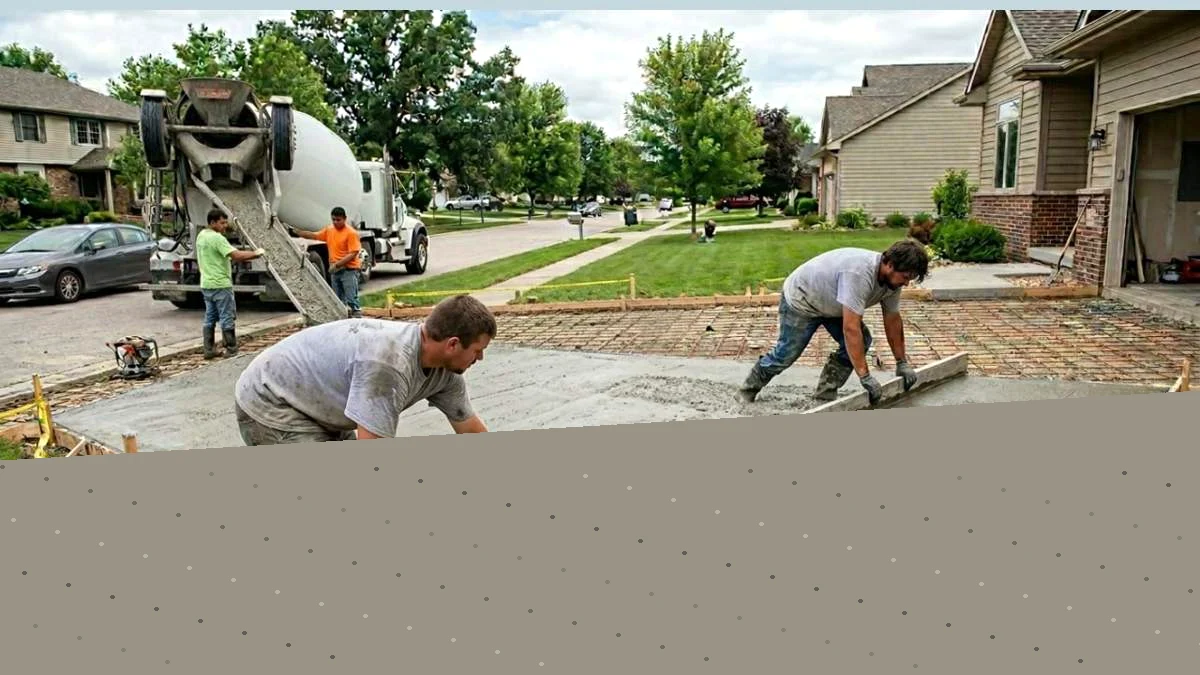 Exposed aggregate concrete patio in Redmond Washington backyard with Pacific Northwest landscaping