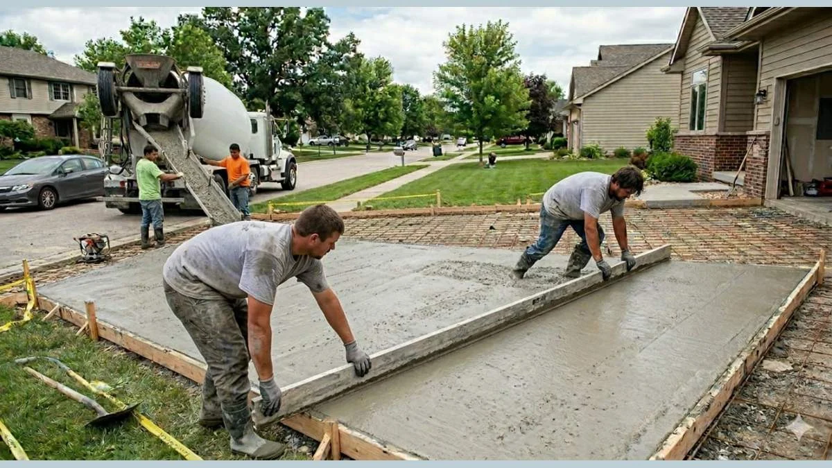 Concrete driveway in Redmond Washington King County Pacific Northwest drainage rainfall residential