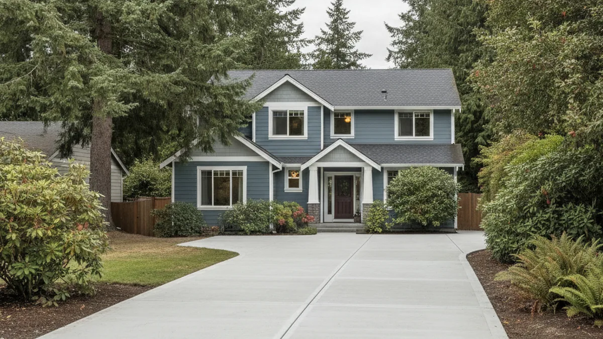 Illustrative concrete driveway replacement surface used to explain preparation and finish choices for Redmond homeowners